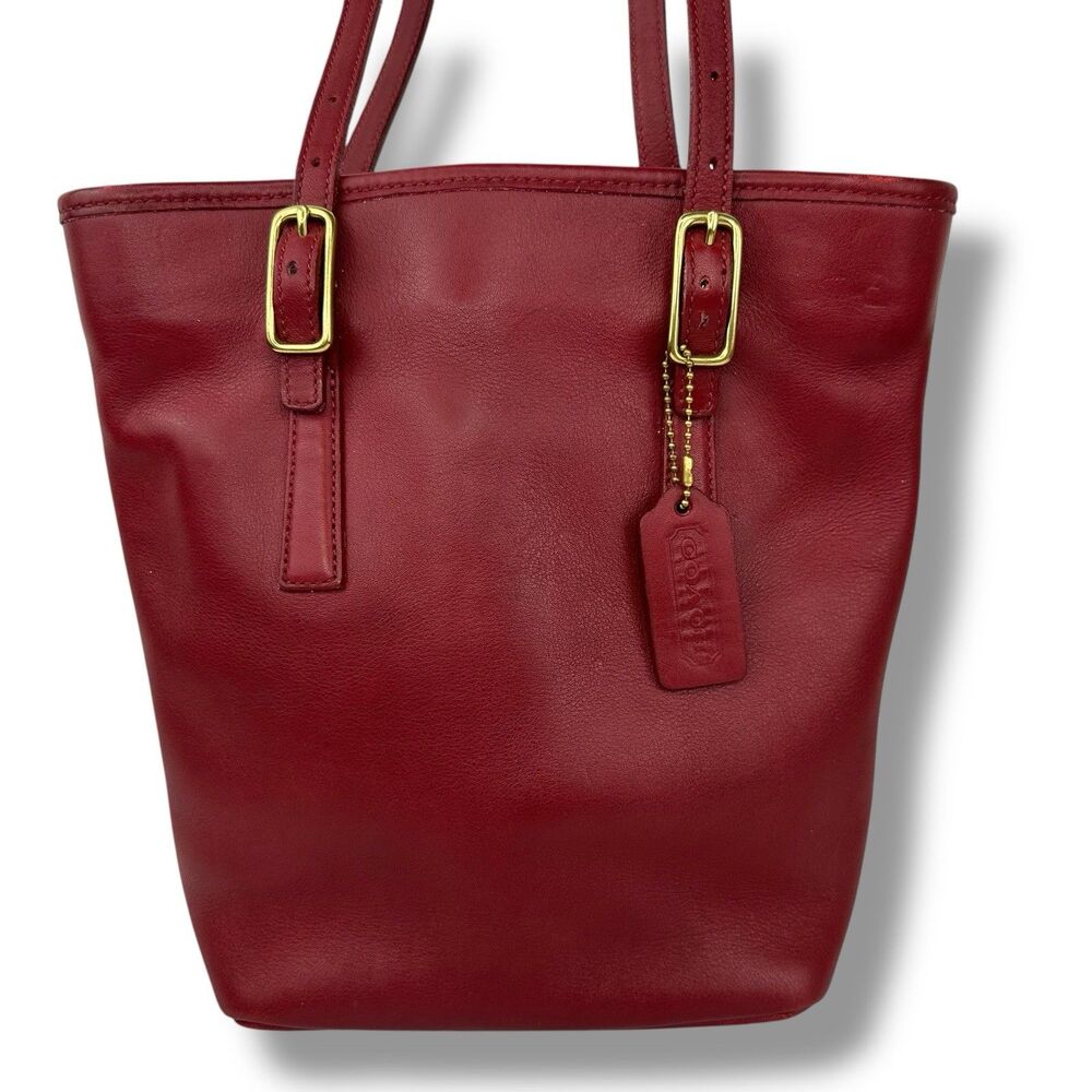 Vintage Coach 9803 Tote Bags Red Leather Shoulder Bag Purse w/Key Fob